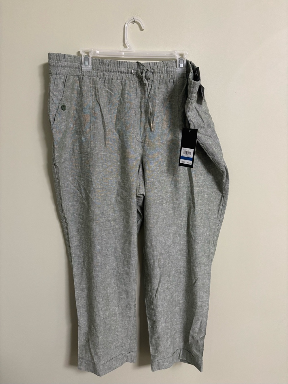 Jones New York Linen Blend Pants Size XL Green Pull On Crop Wide Leg New Womens